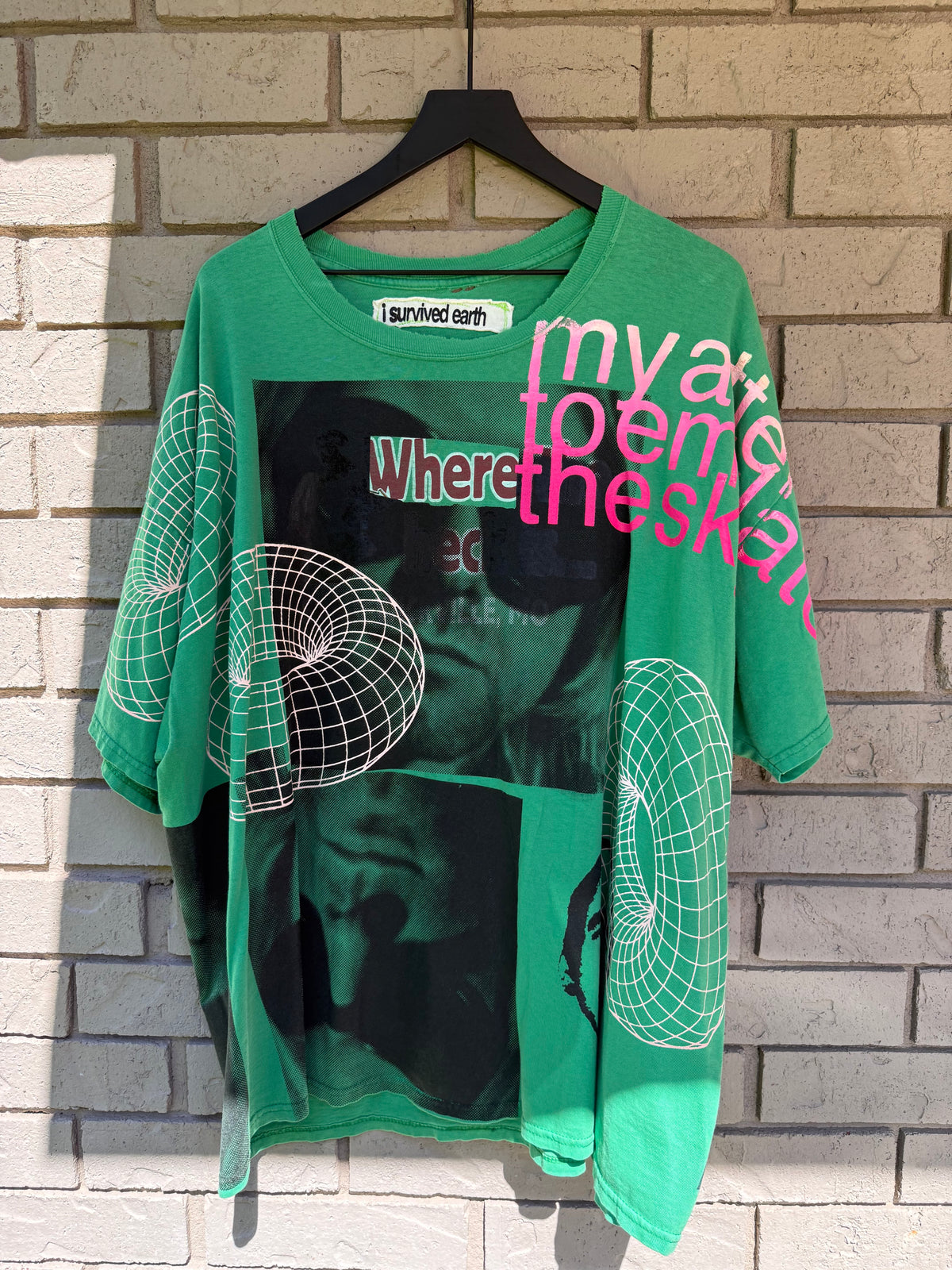 mixed print green tee